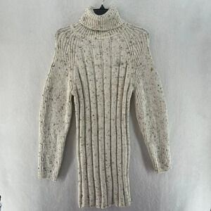 Mango Sweater Dress S Beige Flecked Turtle Neck Bodycon All-Match Raglan Sleeve